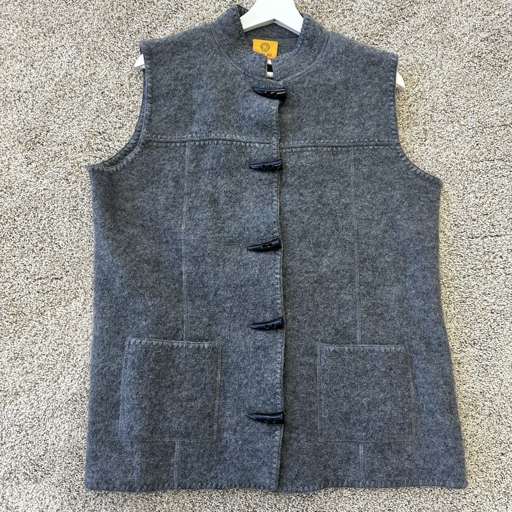 Vintage Ruby Rd. Women's Medium Gray 100% Wool Sweater Vest Horn‎ Toggle Button